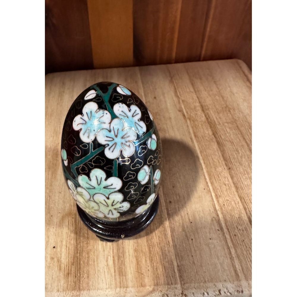 Vintage Cloisonne Egg Black Floral Display Stand Ornate Decorative Art Y1.2 - Picture 4 of 9